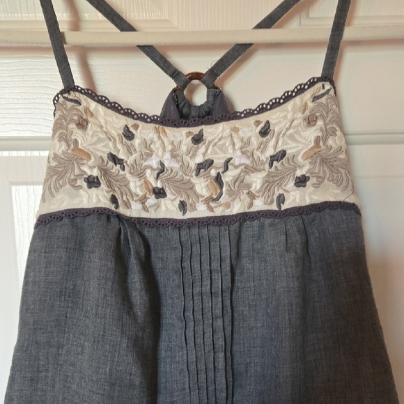 Papaya M/L Y2K Gray Balloon Cami Babydoll Embroidery Spaghetti Strap Wooden Ring - Picture 5 of 13